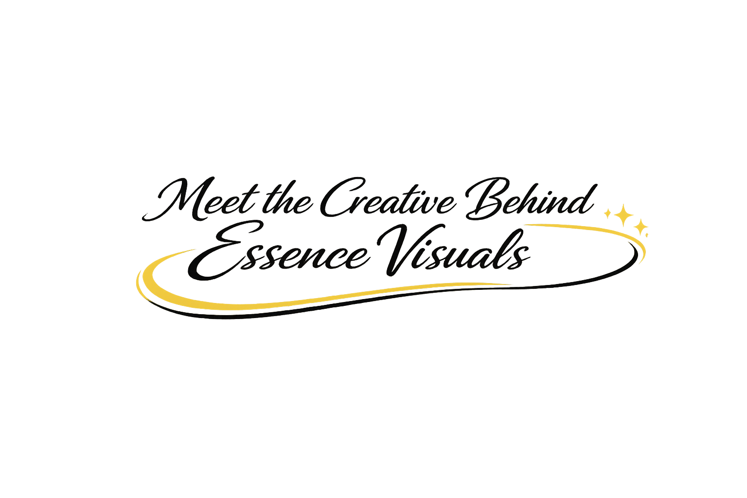 A digital graphic with colorful vertical lines and a yellow circular platform in the center. Overlaid text reads "Meet the Creative Behind Essence Visuals."