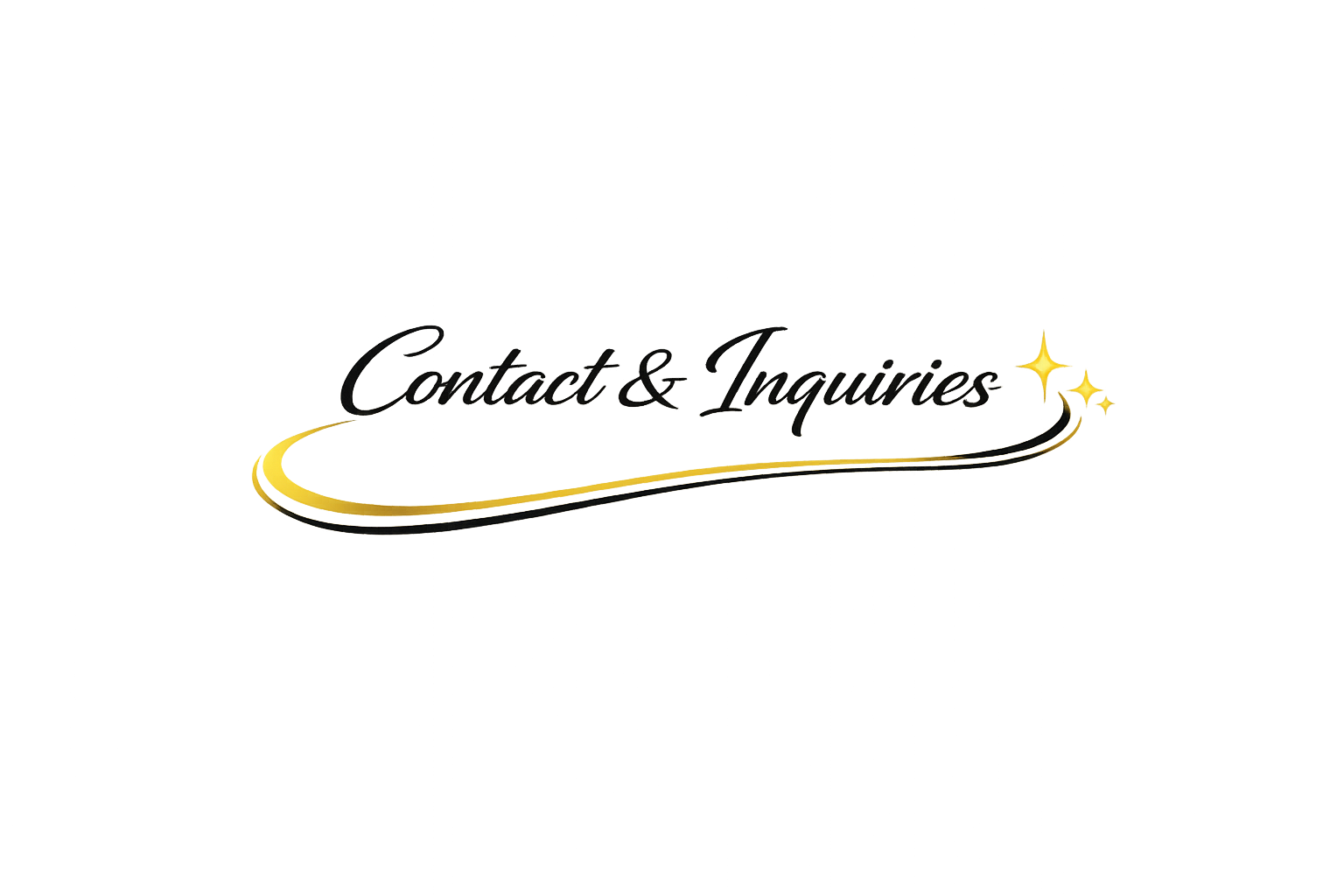 A digitally distorted graphic with the words 'Contact & Inquiries' in cursive black font, along with a yellow swoosh and star, set against a colorful, abstract background.