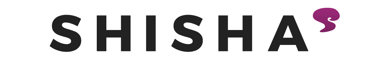 The image shows the word 'SHISHAS' in bold black letters, with a purple letter 'S' at the end.