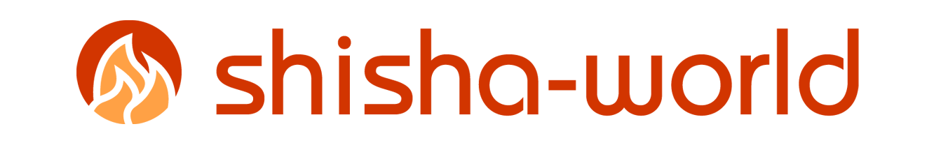 Logo with a flame icon and the text 'shisha-world' in orange and black.