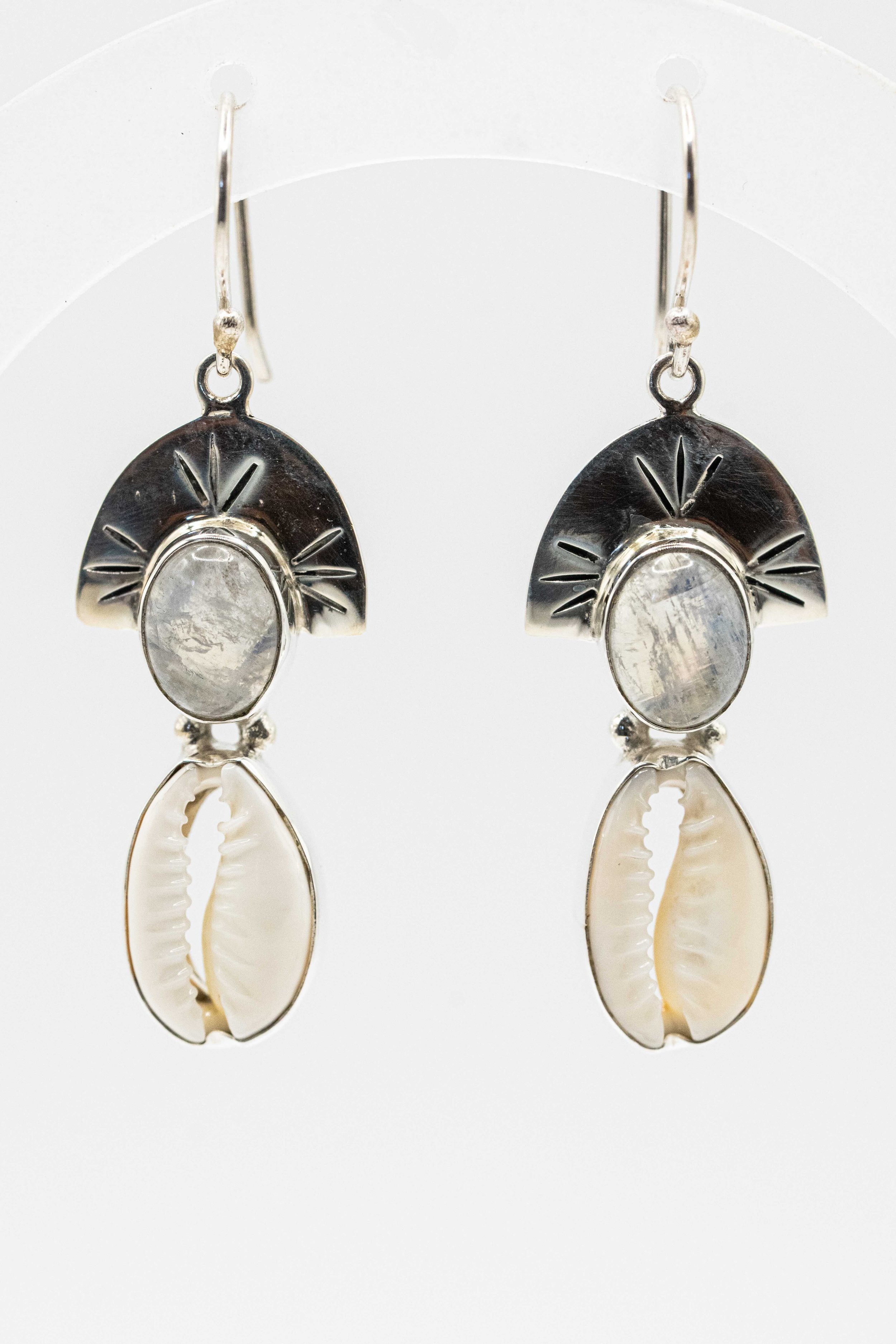 Moon Stone Cowrie Earrings
