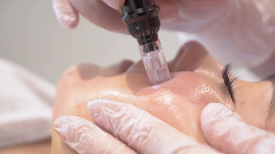 Woman having microneedling done