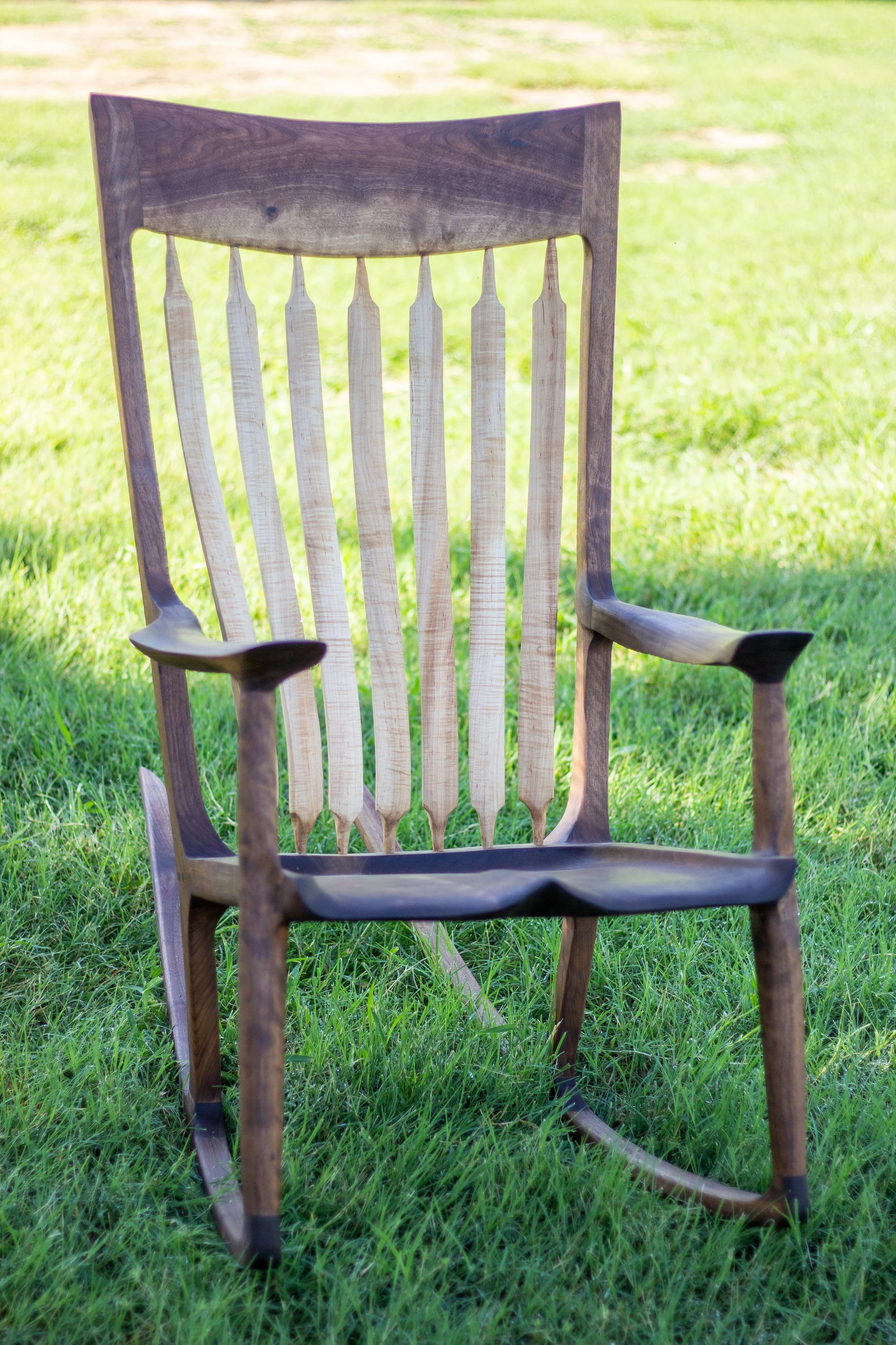 Curly Black Walnut & Curly Maple Maloof-Inspired Rocking Chair