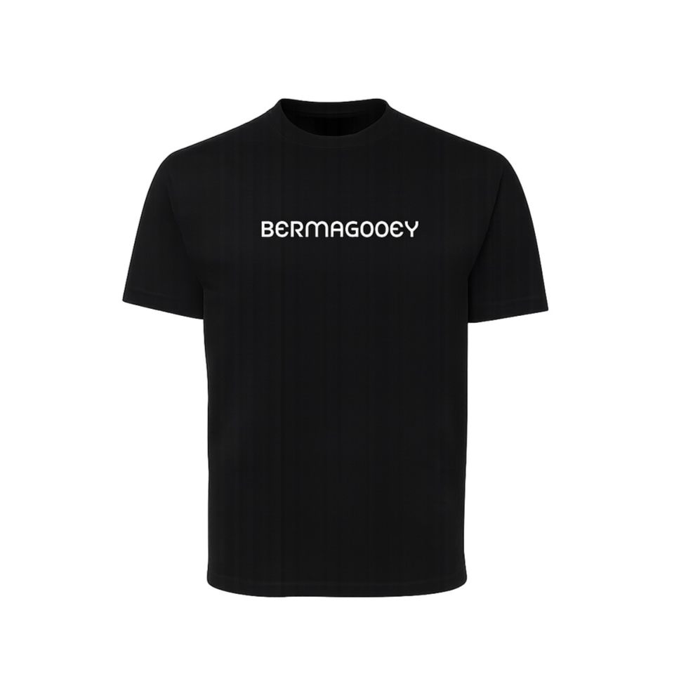 Black T-shirt with white text reading 'BERMAGOODY' on the front.