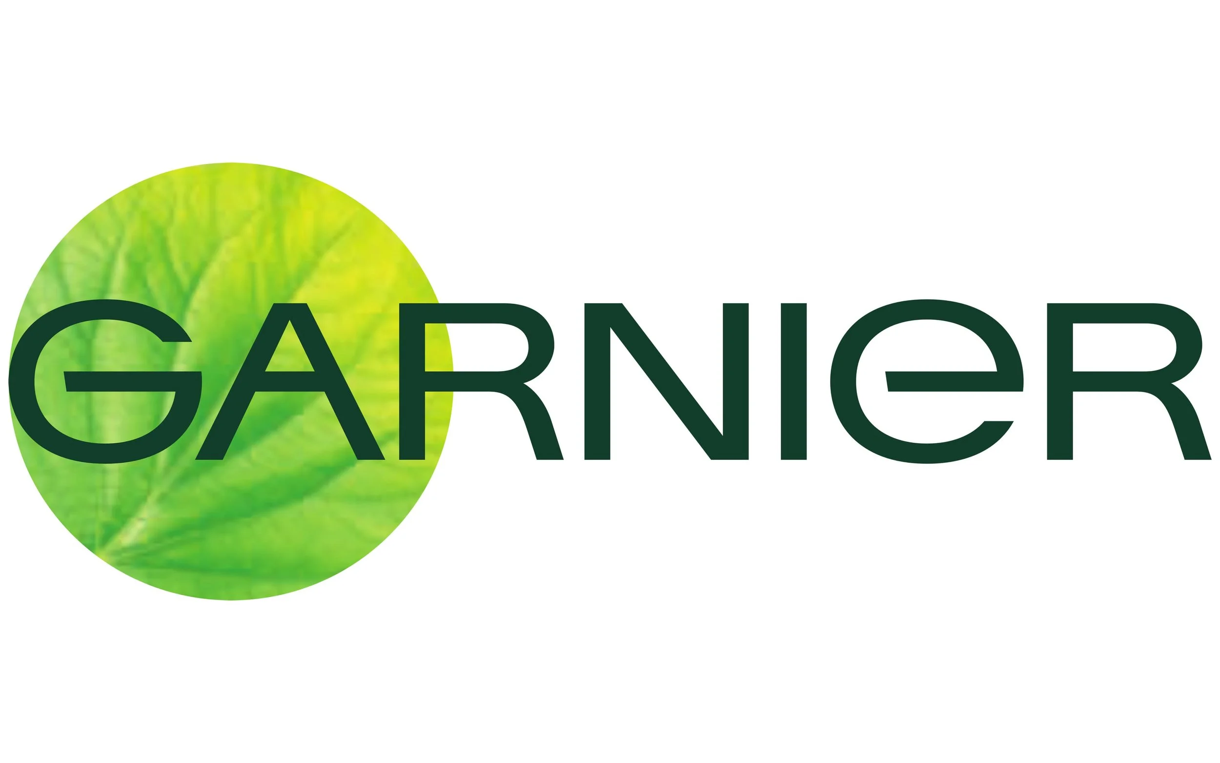 Garnier logo with green leaf background