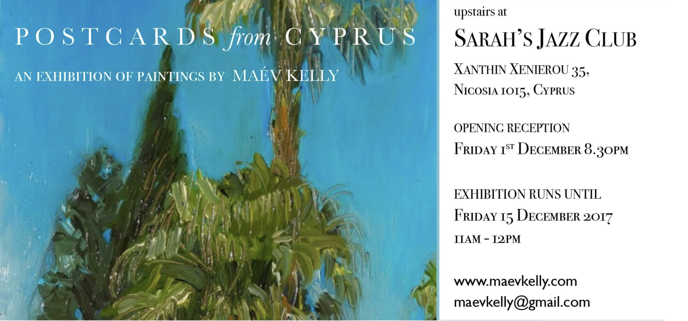 Invitation for my Solo Exhibition in Sarah's Jazz Club, Nicosia Cyprus 2017