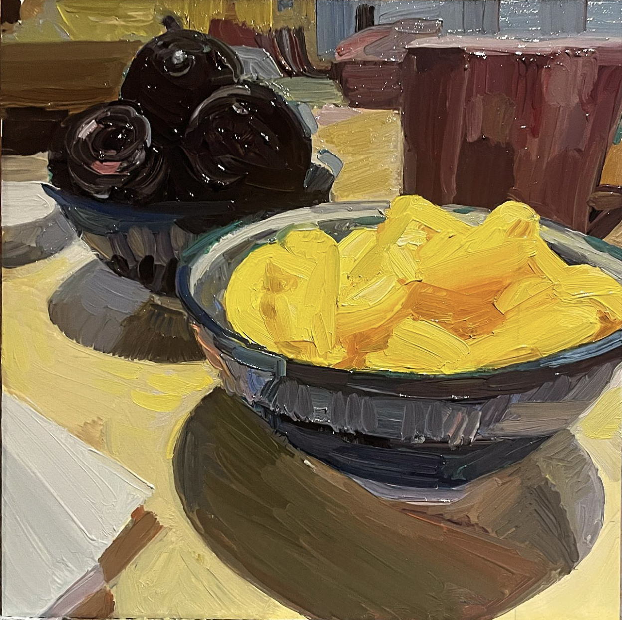 Plums and Wotsits, oil on board, 12 x 12" selected for the 194th RHA Royal Hibernian Academy Annual Exhibition 2024