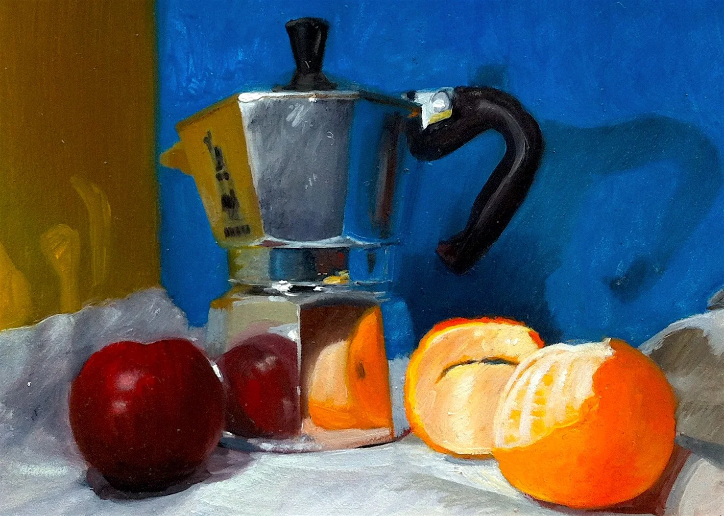 Coffee and fruit, Still-life, oil on board 2010