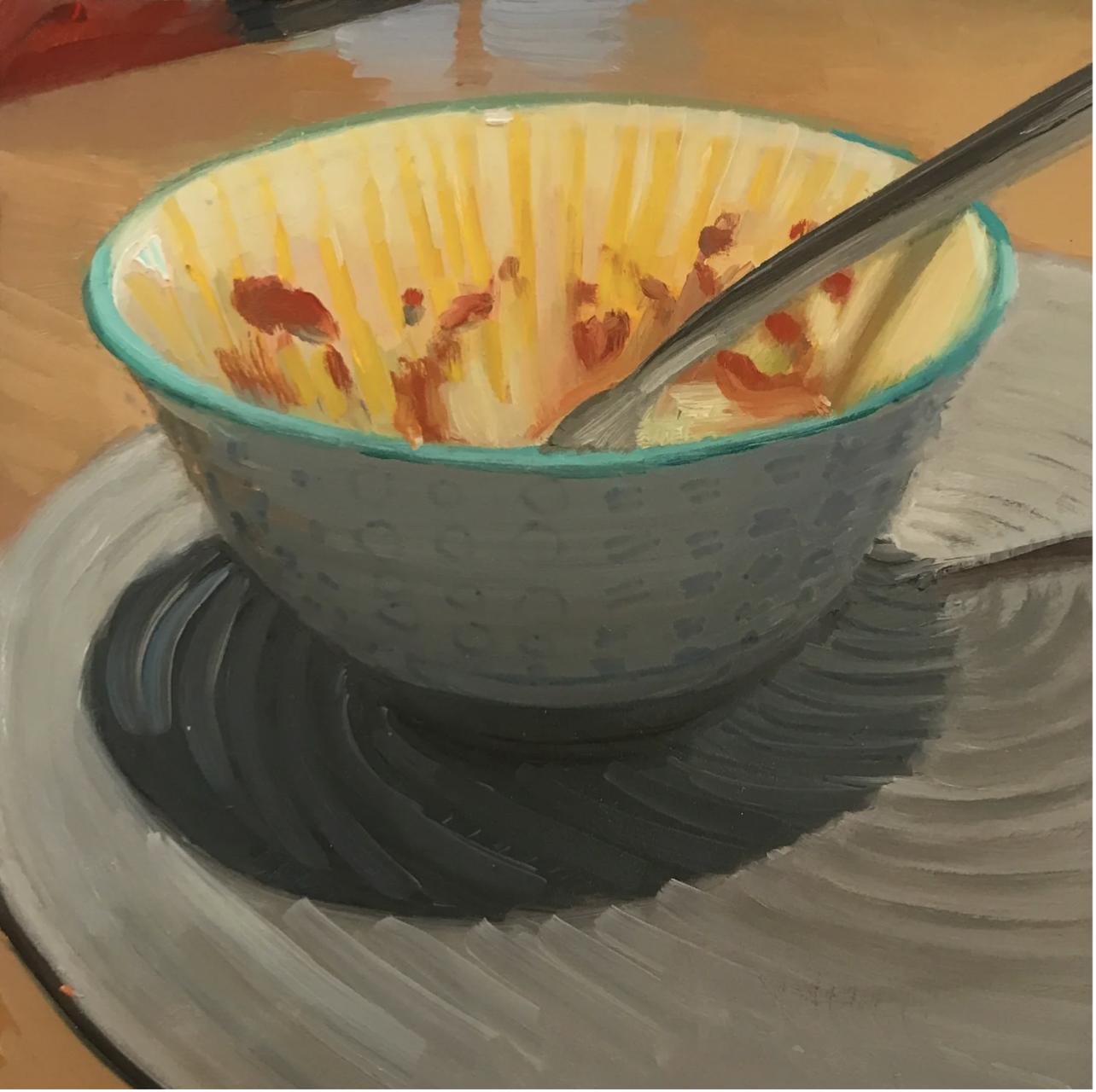 'Bowl - after lunch'  oil on board, 12 x 12,  selected for the 141st RUA Royal Ulster Academy Annual Exhibition at the Ulster Museum Belfast 2021