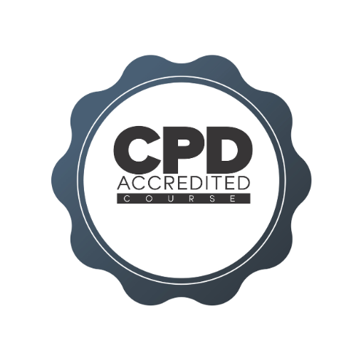 Seal or badge with text reading 'CPD Accredited Course' in black font.