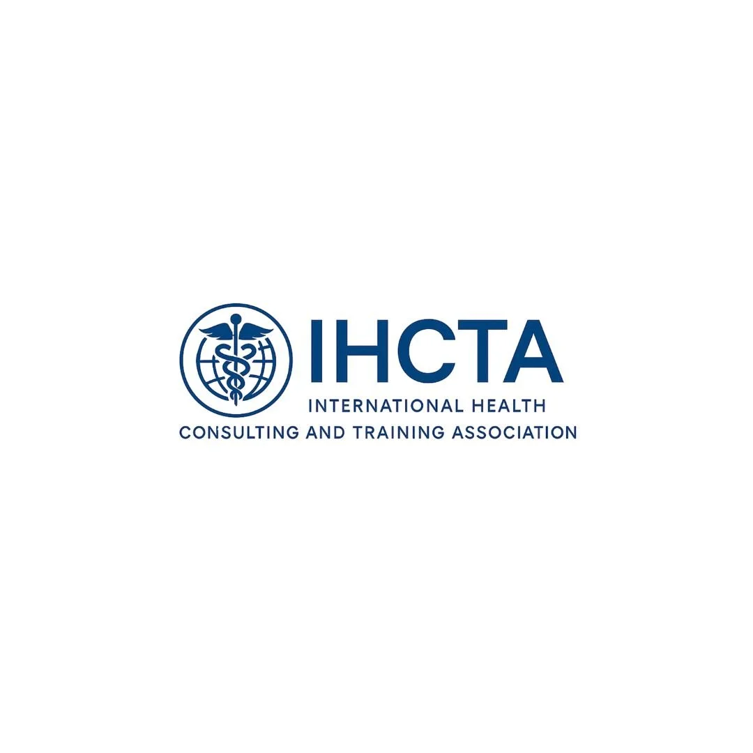 Logo of the International Health Consulting and Training Association (IHCTA) with a globe, caduceus, and wings.