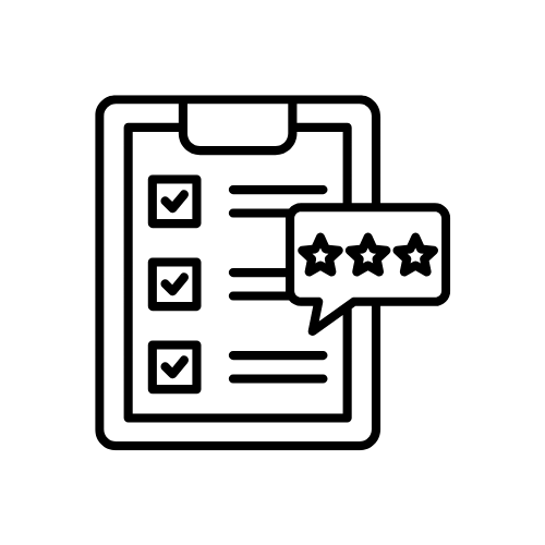 Checklist on a clipboard with a star rating speech bubble.