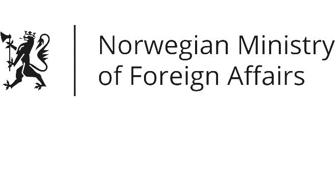 Logo of the Norwegian Ministry of Foreign Affairs featuring a lion holding an axe, with the text 'Norwegian Ministry of Foreign Affairs' beside it.