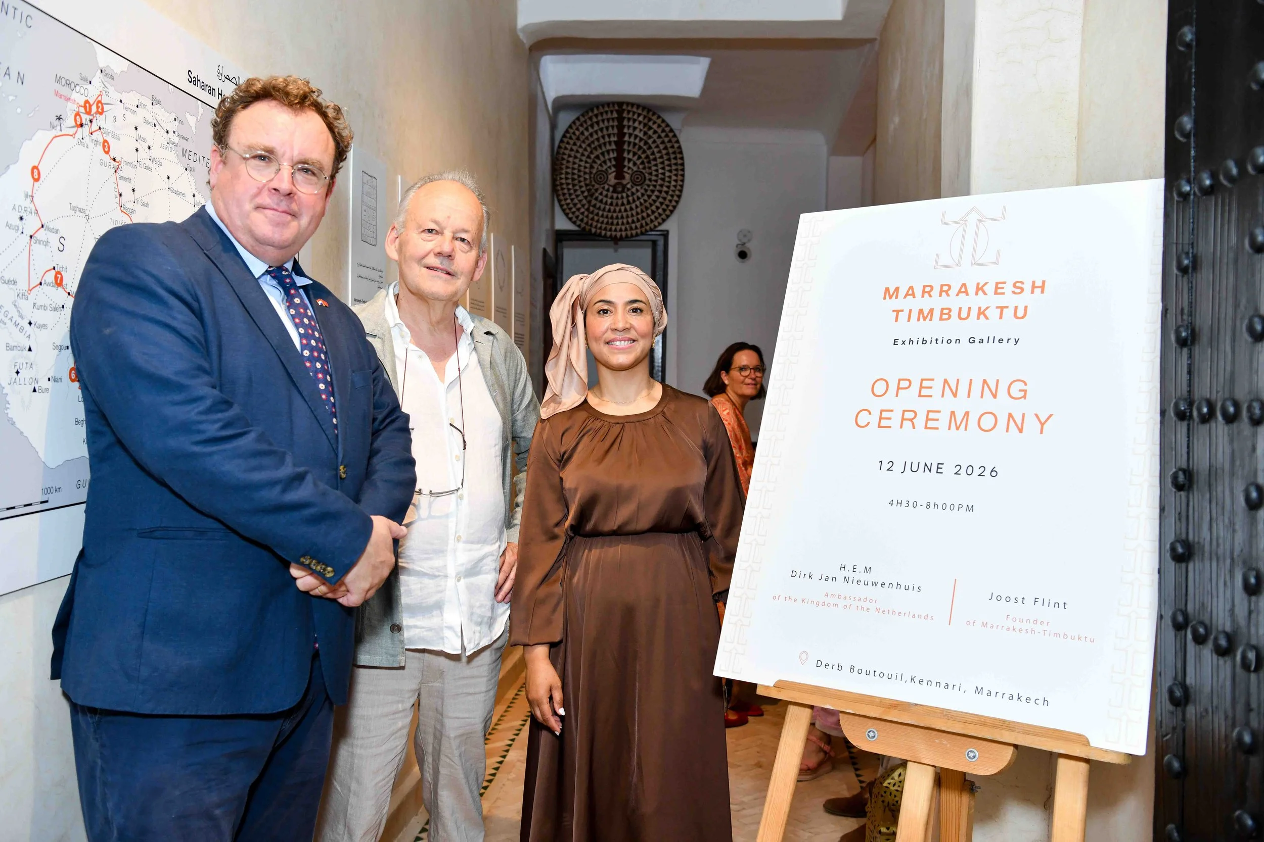 Opening ceremony 12 June 2026. Ambassador Nieuwenhuis with founder Joost Flint and Mounia Akaddarn