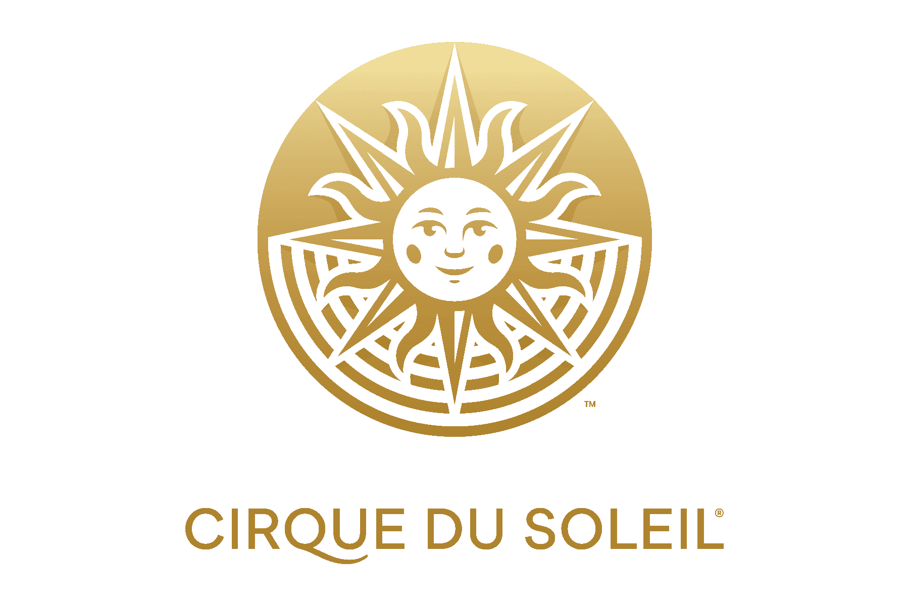 Logo of Cirque du Soleil featuring a stylized sun with a smiling face in black and gold, with the text 'CIRQUE DU SOLEIL' below.