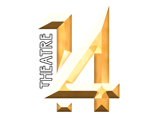Logo for the 4th Theatre, featuring a large golden number four with geometric shapes and the word 'Theatre' outlined in black.