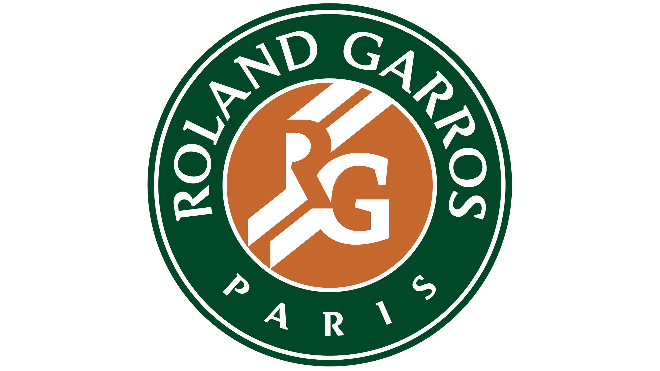 Rolan Garros Paris tennis logo with green circle, white text, and orange background.