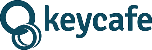 Keycafe logo with a graphic of key rings and the word 'keycafe'.