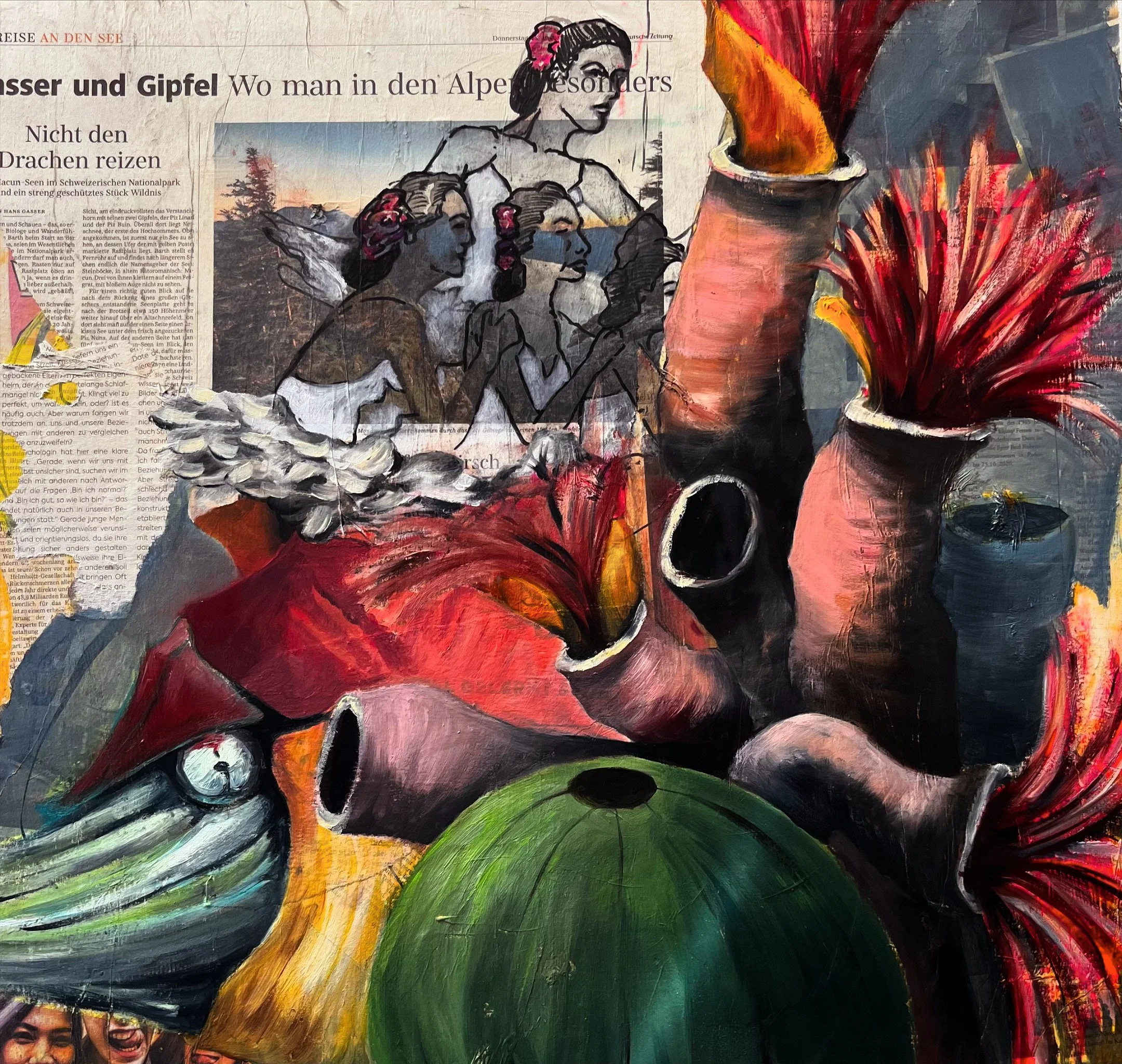 deep sea news - mixed media on wood