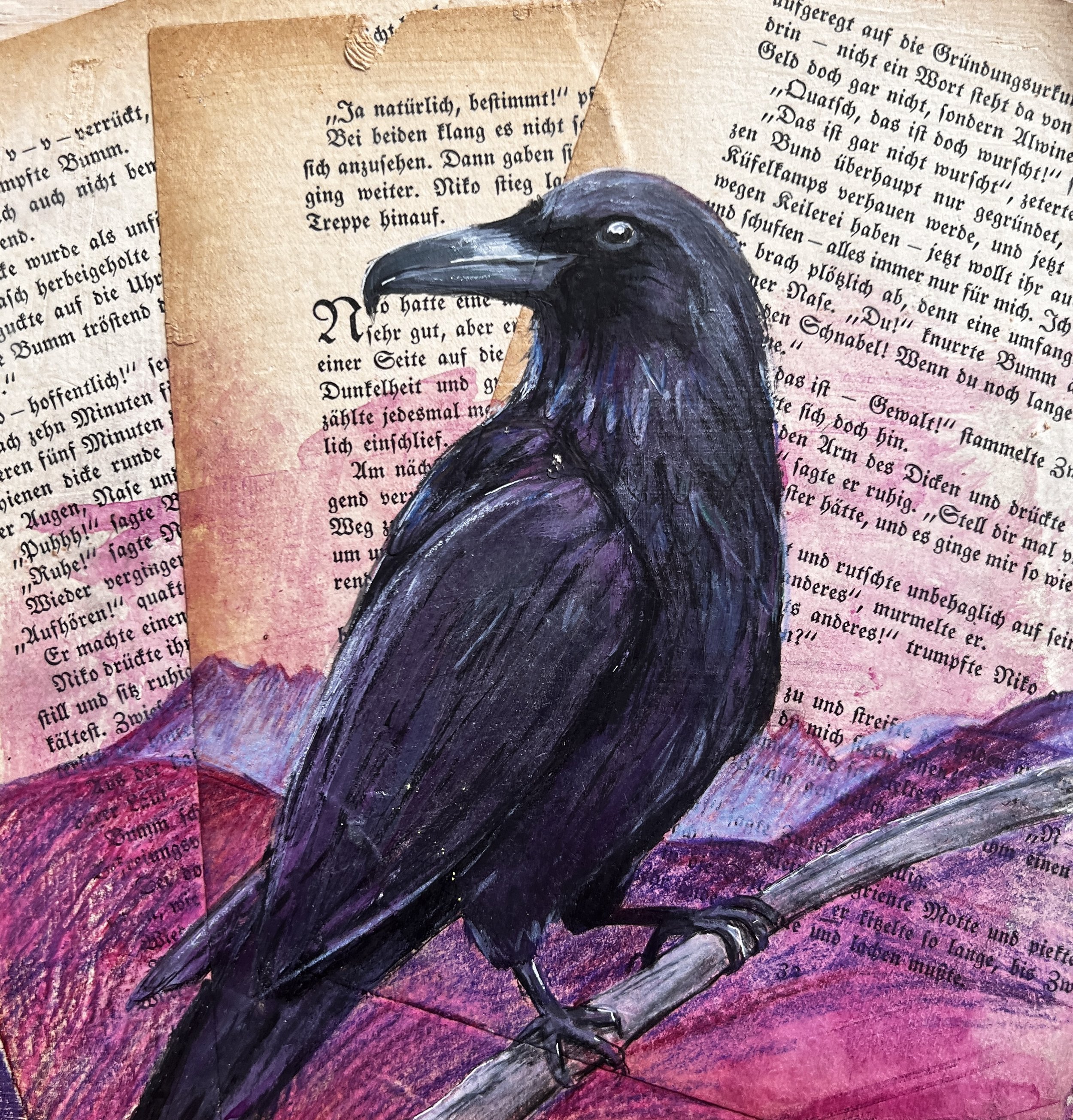 Between Chapters / mixed media on wood panel (newspaper-mounted) / 20x20cm / 2026