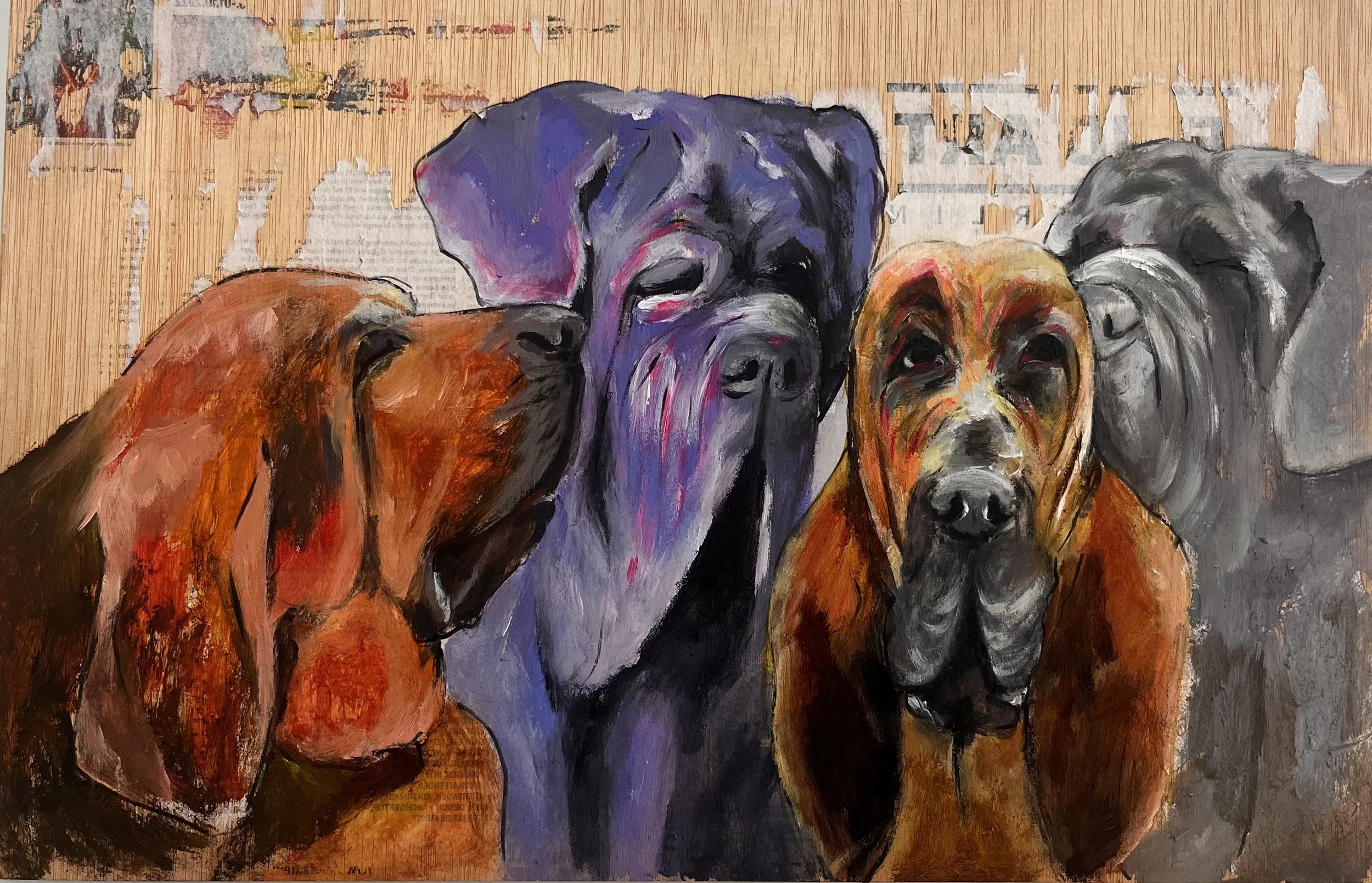 friends- mixed media on wood