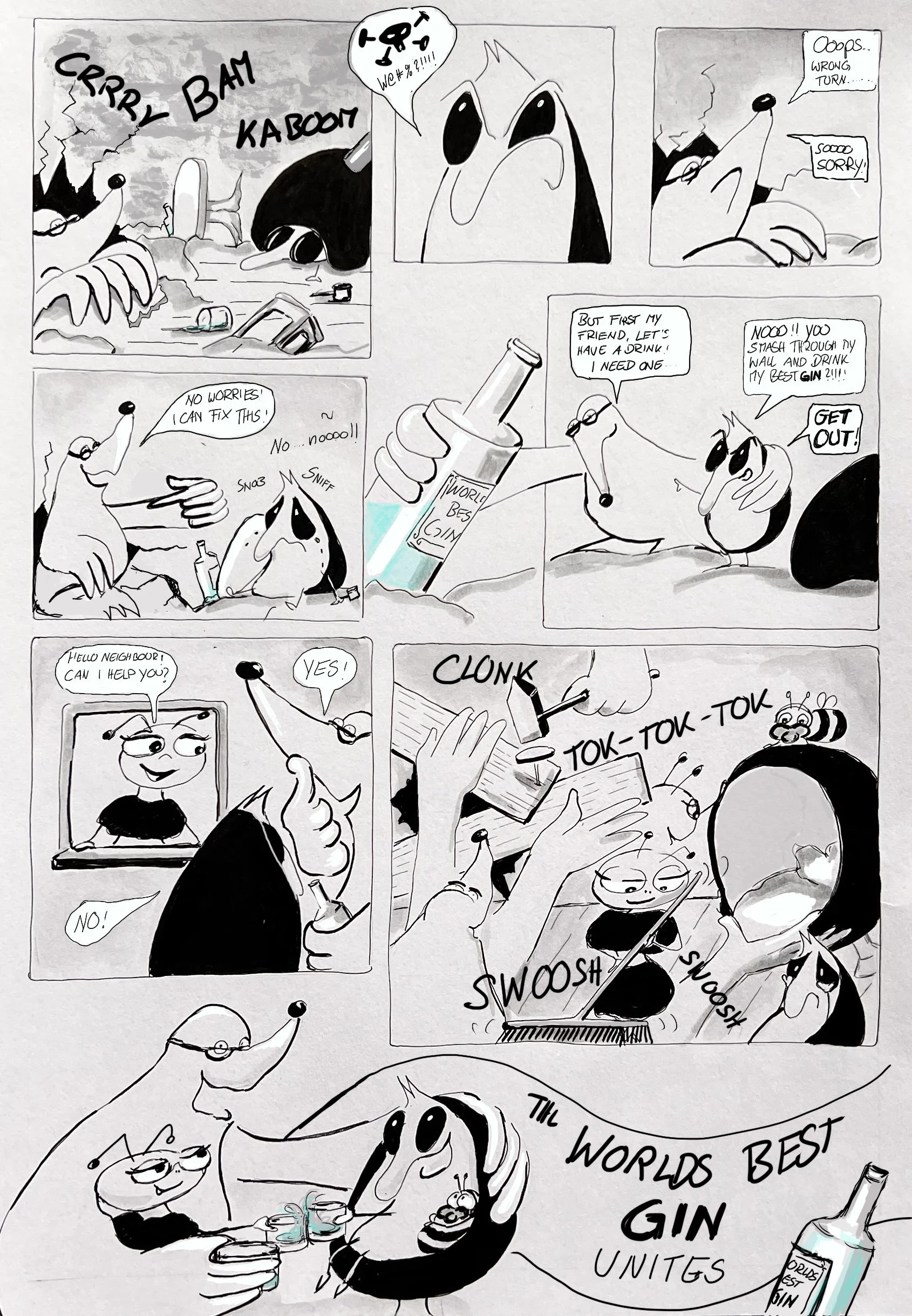 Happy Hour – page 2 / ink and grey wash