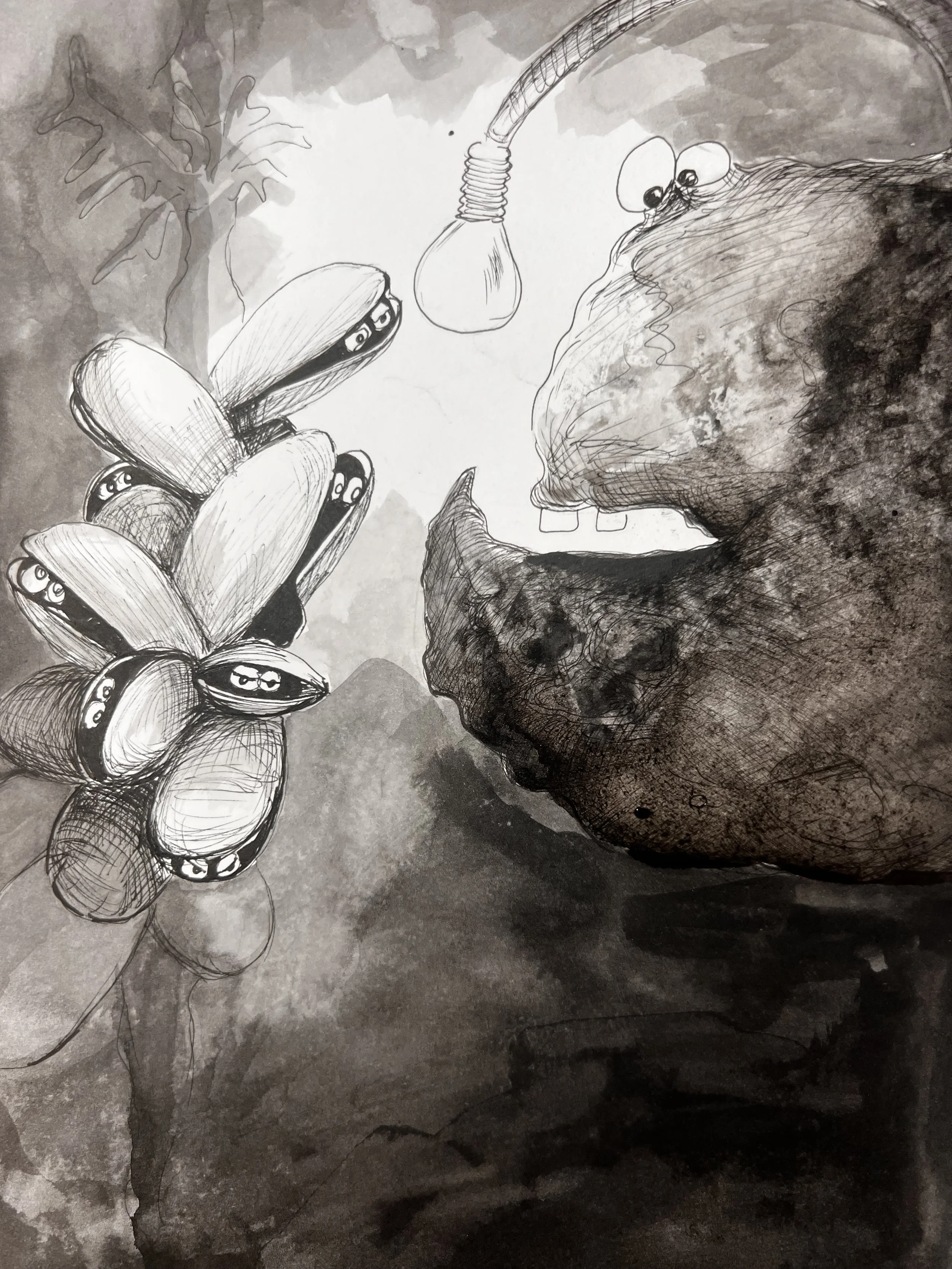 Mies and angler fish / ink / personal project