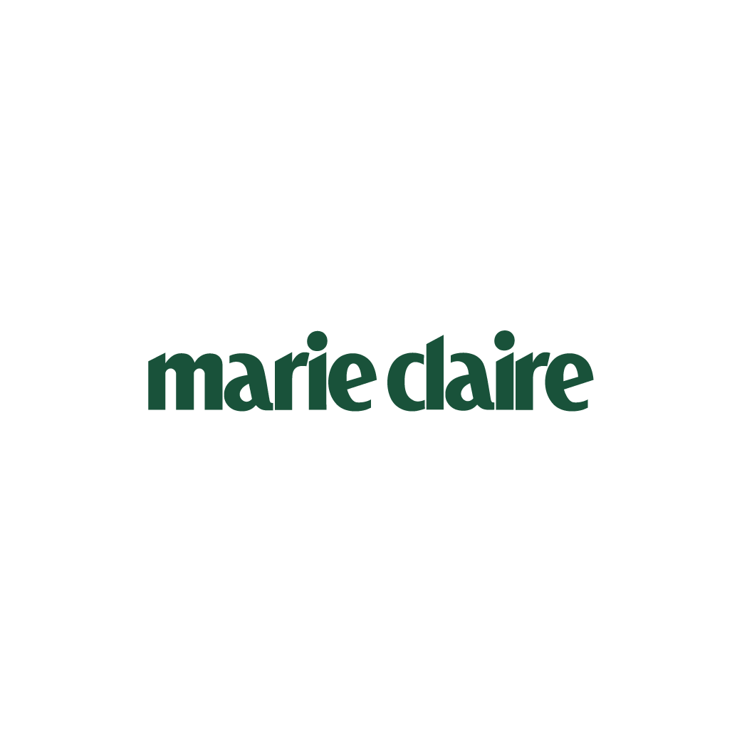 Logo of Marie Claire magazine featuring a silhouette of a woman in a dress and the text 'marie claire' in lowercase.