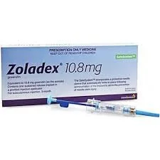 Box of Zoladex 10.8mg medication with a syringe placed in front of it.