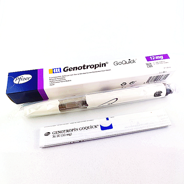Pfizer Genotropin GoQuick injection pen and box for growth hormone medication.