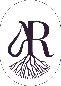 Logo avec des initiales 'NR' et des racines sous la lettre, sur fond noir