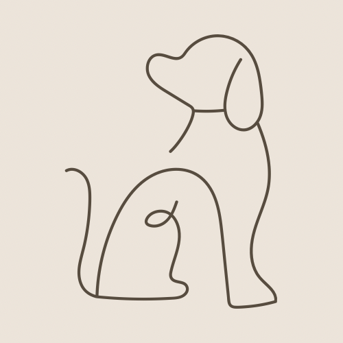Minimalist line drawing of a sitting dog with floppy ears