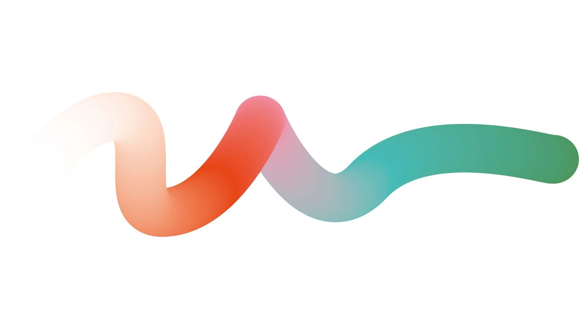 A colorful, gradient, abstract 3D twisted ribbon shape on a white background.