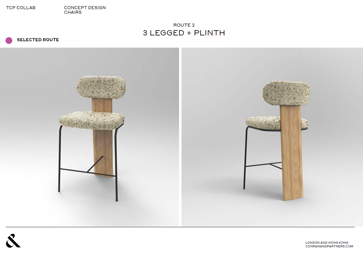 Two modern barstools with speckled fabric seats and backrests, with one featuring three wooden legs and the other with a black metal frame, shown in a side-by-side comparison on a plain background.