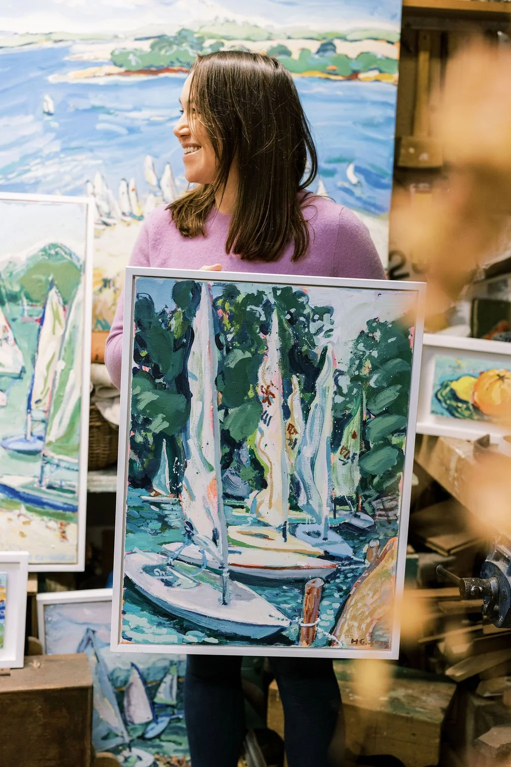 Painting of Sailing boats on a jetty