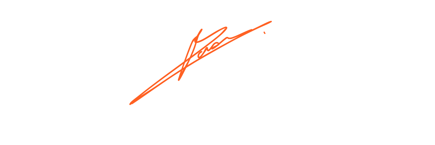 Signature manuscrite en orange sur fond blanc.