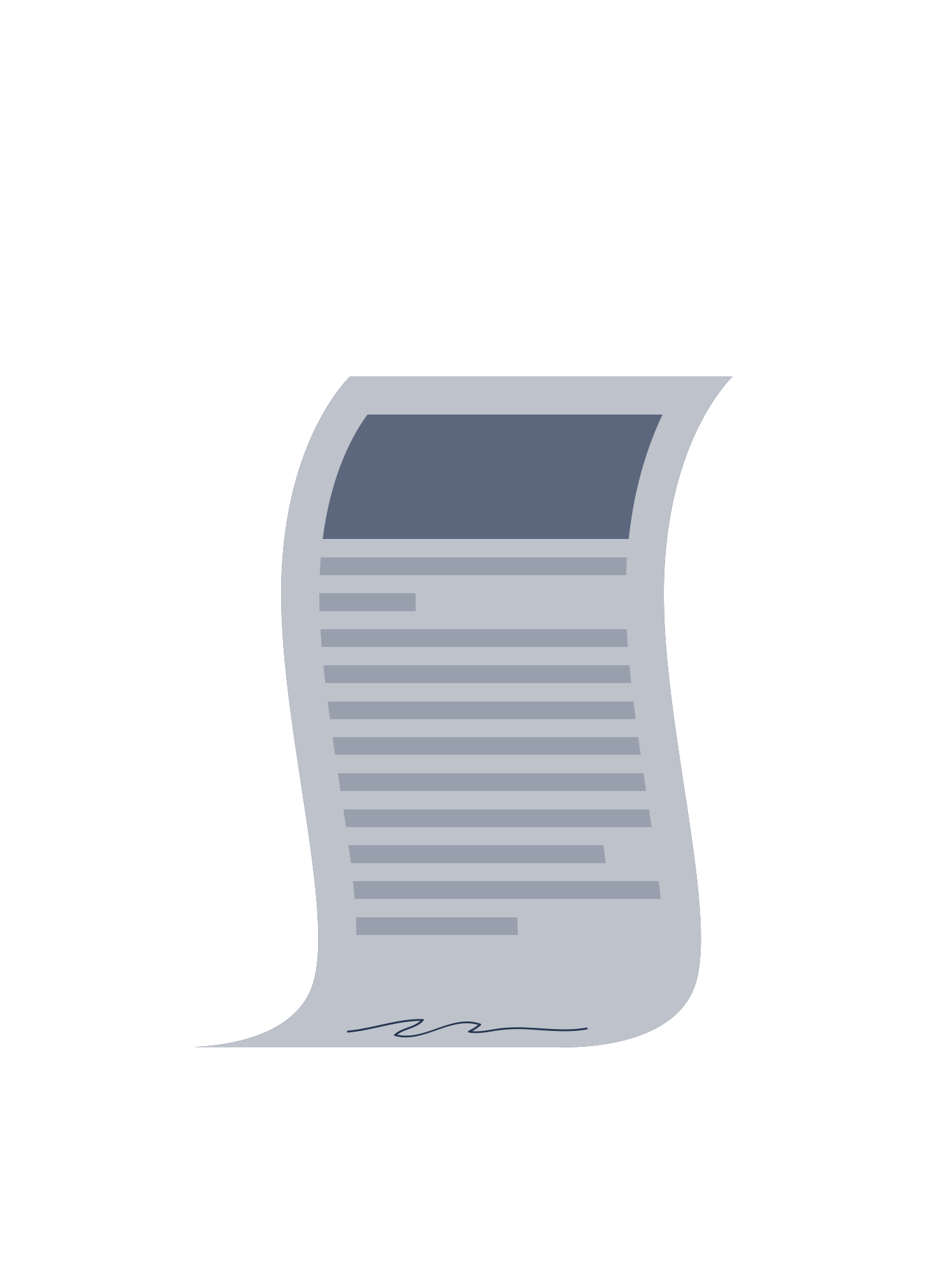 An illustrated long receipt printout with text lines and a signature line at the bottom.