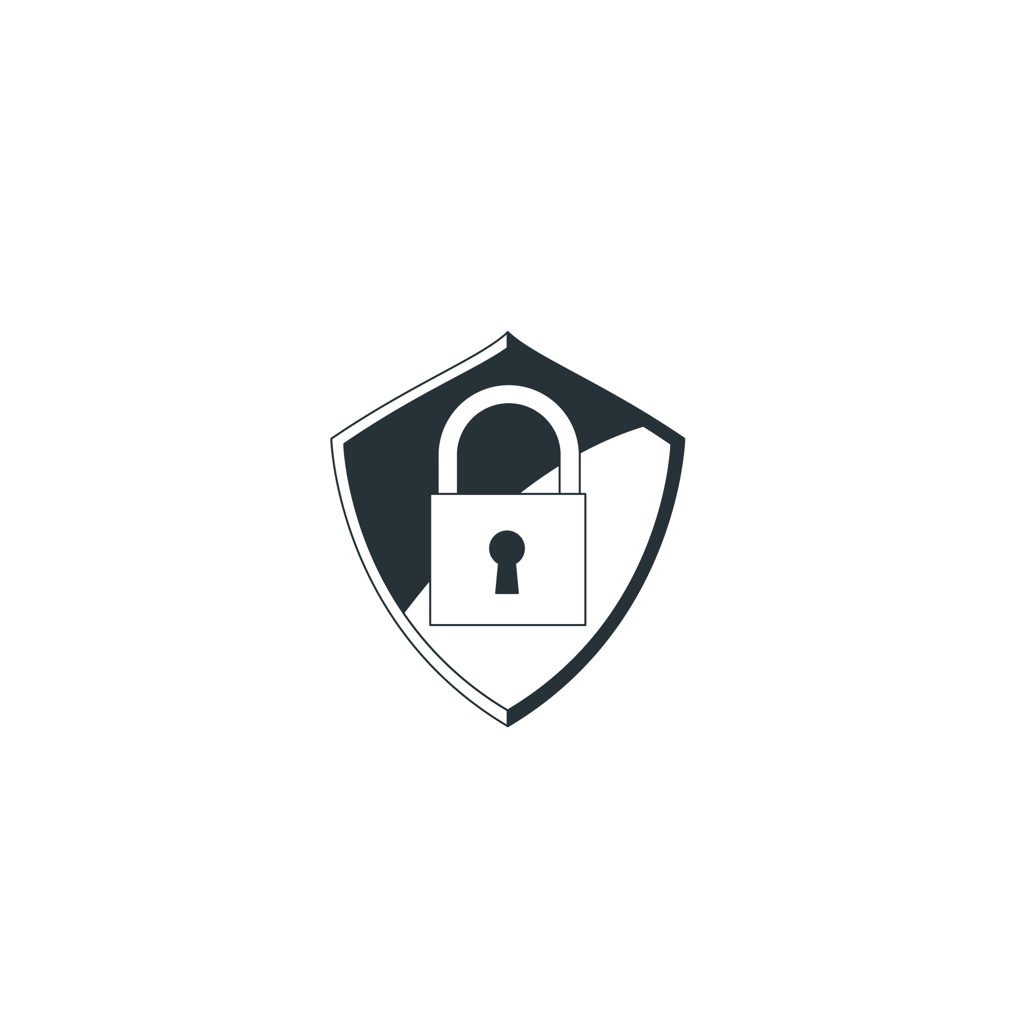Graphic of a shield with a padlock icon in the center, representing cybersecurity or data protection.