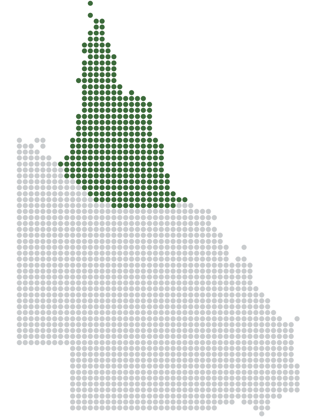 Dot map of the state of Georgia with the northern region highlighted in green.