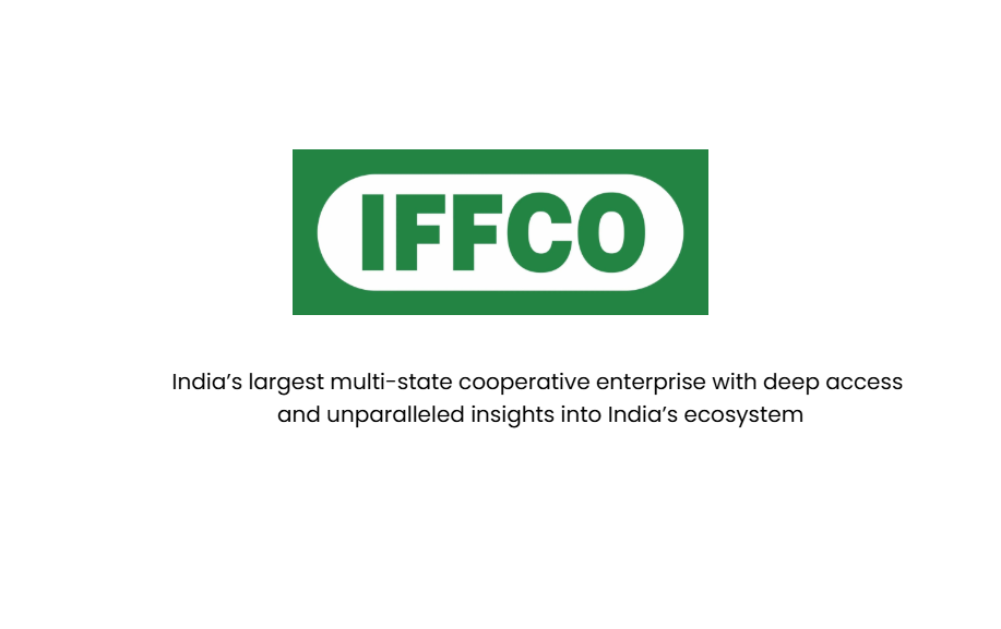 IFFCO logo with a description stating it's India's largest multi-state cooperative enterprise with deep access and insights into India's ecosystem.