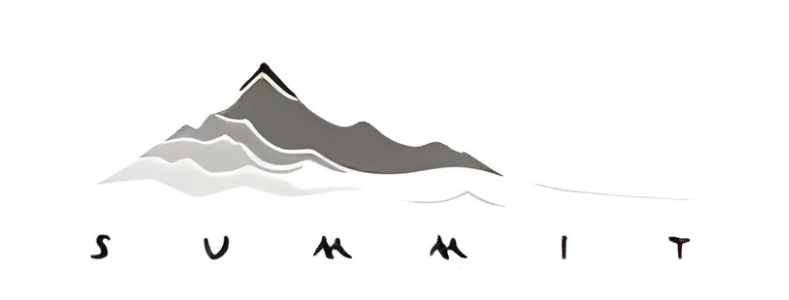 Stylized mountain illustration with the word "SUMMIT" written below.