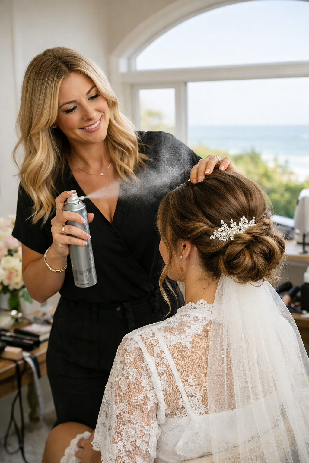 bridal hair long island half up style