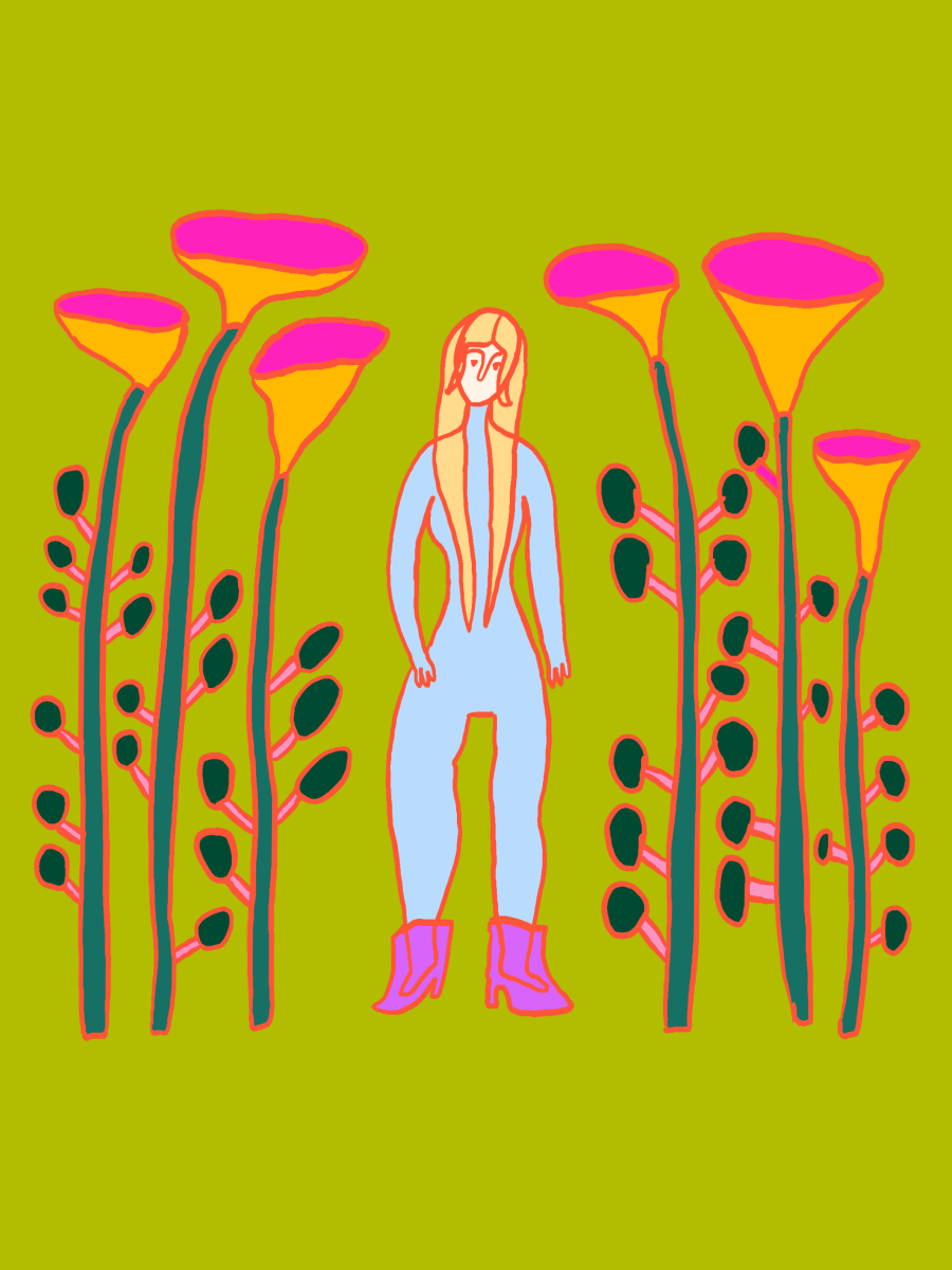 Tiny people, big flowers