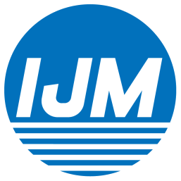 Blue circular logo with white text 'IJM' and three horizontal lines beneath.