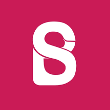 White stylized letter 'S' with a small circle attached to the top right side, on a pink background.