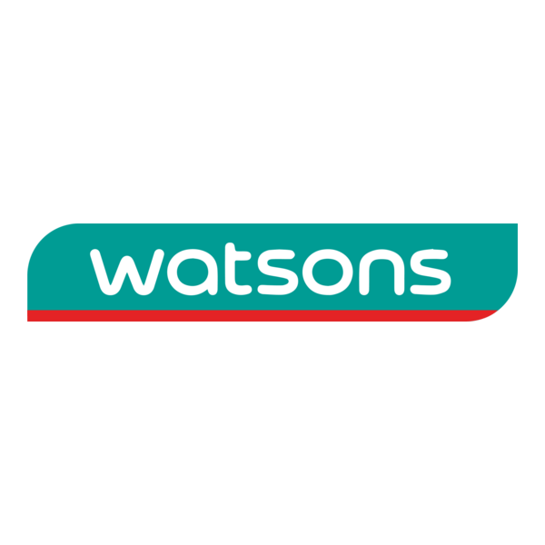 Watsons logo with teal background and white lowercase text, featuring a red line underneath.