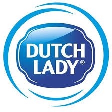 Dutch Lady logo with blue text inside a blue shape and a circular design.