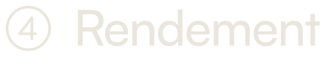 Een zwart-wit logo met het woord 'Rendement' en een cijfer '4' erin in een cirkel.