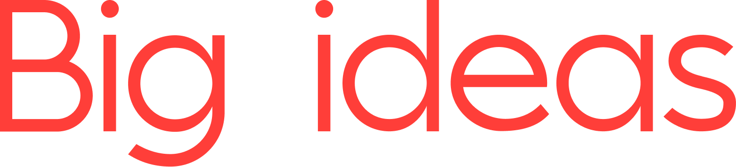 Een logo met de tekst 'Big Ideas' in grote, rode letters