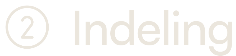 Het logo van een organisatie of bedrijf met de tekst '2 Indeling' en een zwart-wit kleurenpalet.